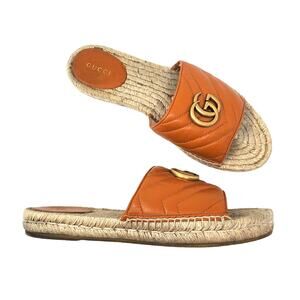 Gucci Matelasse Leather GG Marmont Espadrille Sandals Mahogany 573028 Size 39.5